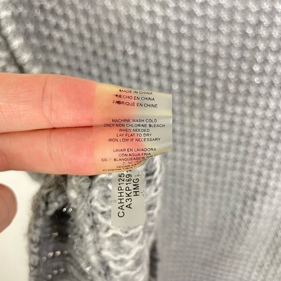 Calvin Klein | OS Gray & Silver Metallic Chunky Knit Pullover Poncho Sweater - Picture 14 of 14